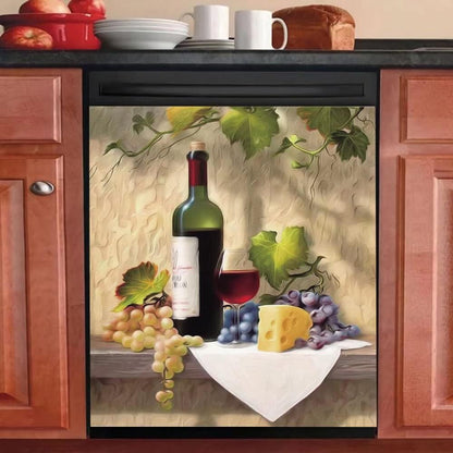 Wine Decor Magnetic Dishwasher Cover, Country Grape Fridge Sticker, Wine Refrigerator Magnet Panel Decal, 23"x17"
