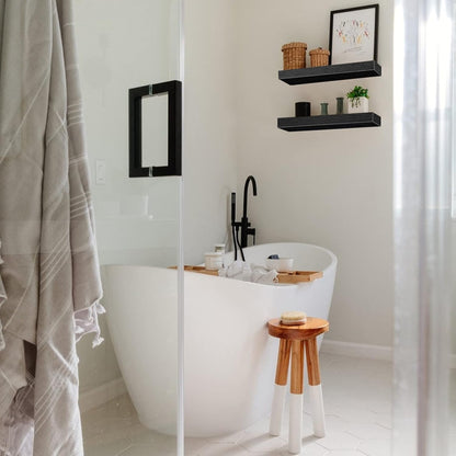 QEEIG Floating Bathroom Shelves - Wall-Mounted Farmhouse Decor | Set of 2, 15.7" x 6.7", Black