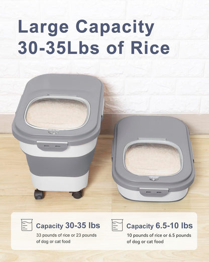 20-30 Lbs Rice Storage Container,Collapsible Food Storage Containers with Rolling Wheel Airtight Locking Lid,Flour