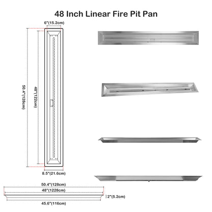 Stanbroil 48 x 6 Inch Stainless Steel Fire Pit Kits with Spark Ignition, Propane Gas Firepit Insert for Outdoor DIY Firepit Project - Propane Gas Version