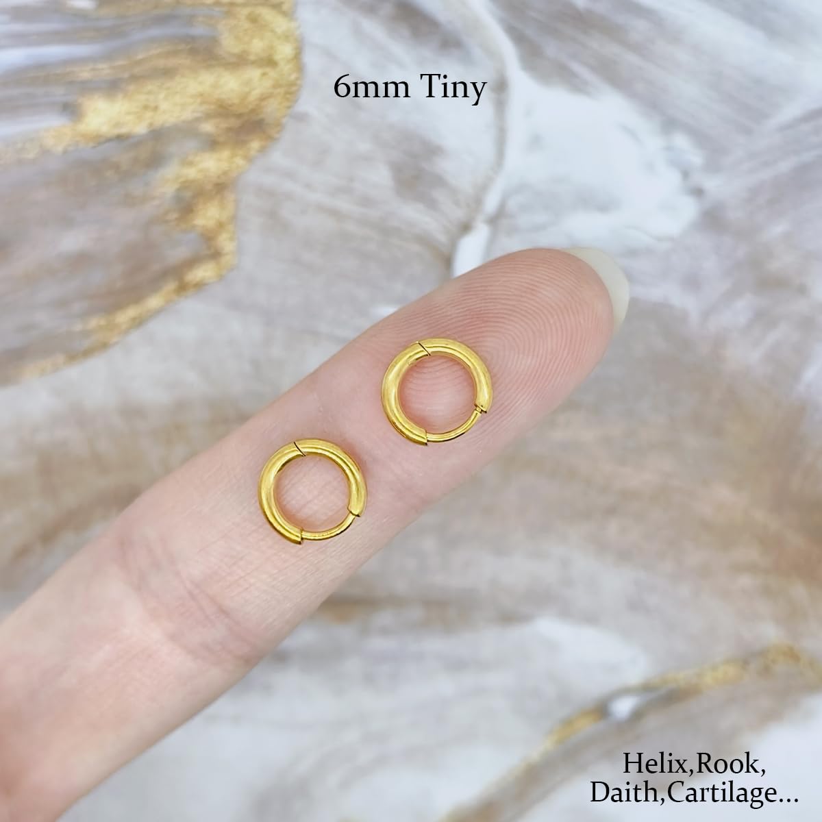 1 Pair 6mm Small Hoop Earrings for Women, Dainty 14K Gold Plated Huggie Hoop Earrings Hypoallergenic Lightweight Cartilage Earrings Set for Multiple Piercings for Sensitive (Gold/1.6mm)