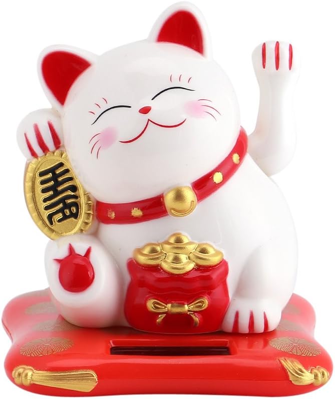 Acogedor Solar Waving Cat, Good Luck Lucky Welcoming Cat with Waving Arm for Car Home Office Decoration