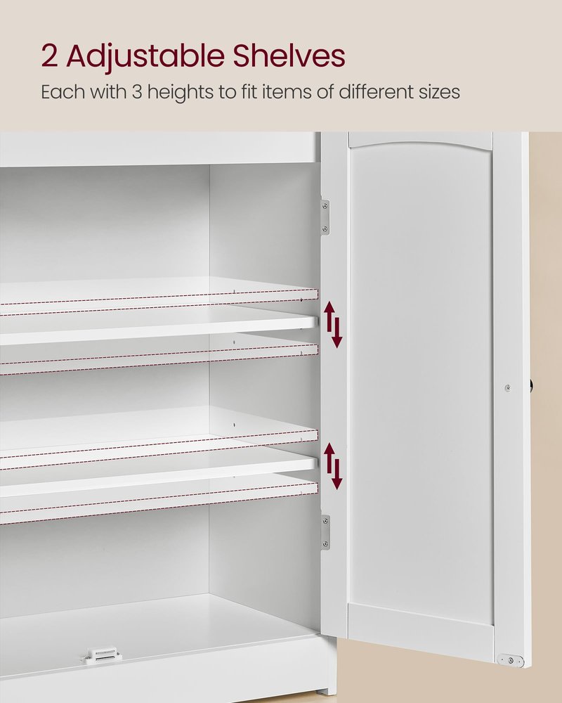 VASAGLE 39.4-Inch Tall Storage Cabinet, Floor Cabinet with 2 Doors, 2 Adjustable Shelves, Freestanding, for Bathroom, Kitchen, Living Room, Cloud White UBBC770W01