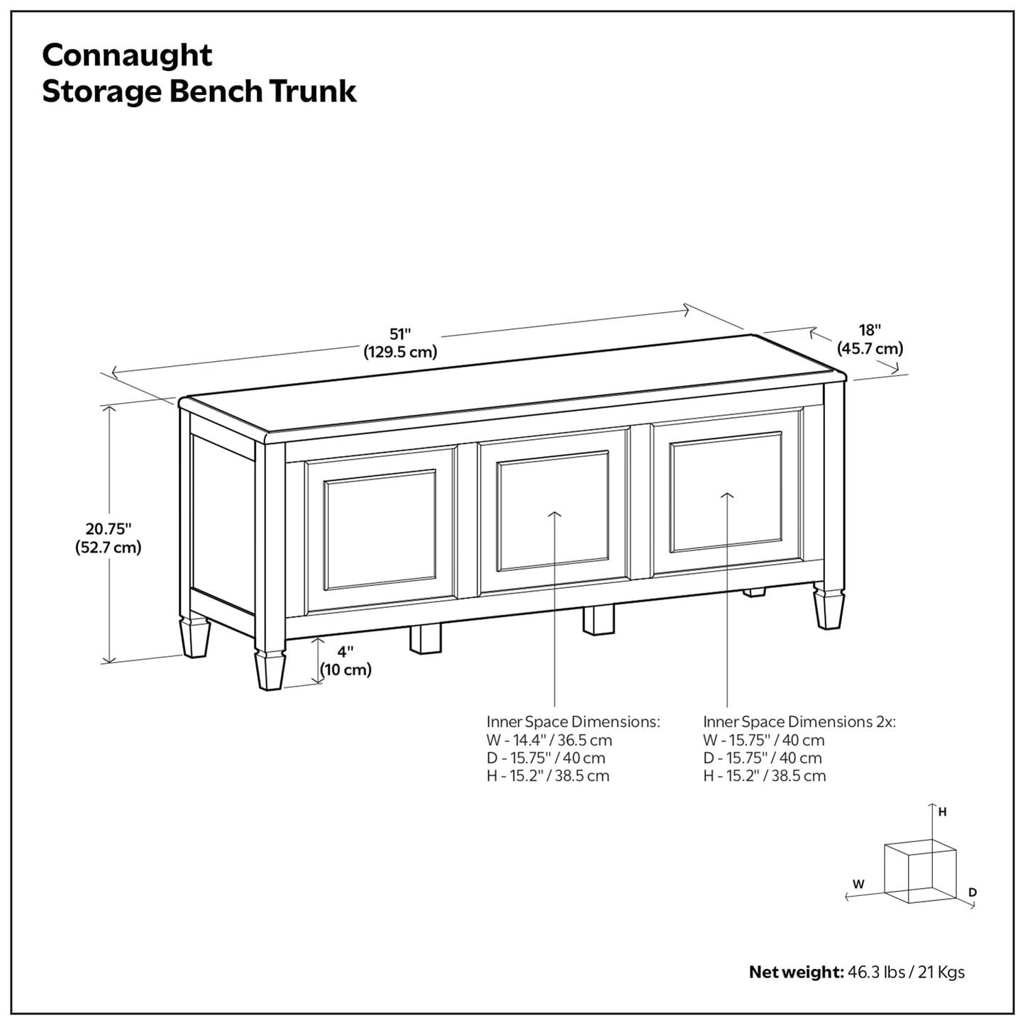 SIMPLIHOME Connaught Entryway Storage Bench - 51 inch Wide Solid Wood Storage Trunk Seat in Dark Kona Brown, Traditional Bench for Entryway or Living Room with Lift-Up Lid and Decorative Moulding