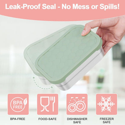 Caperci 25oz Stainless Steel Food Containers, 3-Pack Bento Lunch Box with Silicone Lids, Leak-Proof Reusable Meal Prep Container for Sandwiches & Snacks, BPA-Free (720ML)
