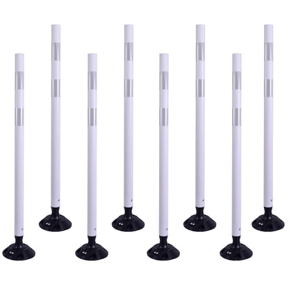 8 Pack Traffic Delineator Posts – High Visibility Reflective Safety Cones with Spring Base for Roadway, Parking, Garage, Construction Zones (White, 48 Inch)