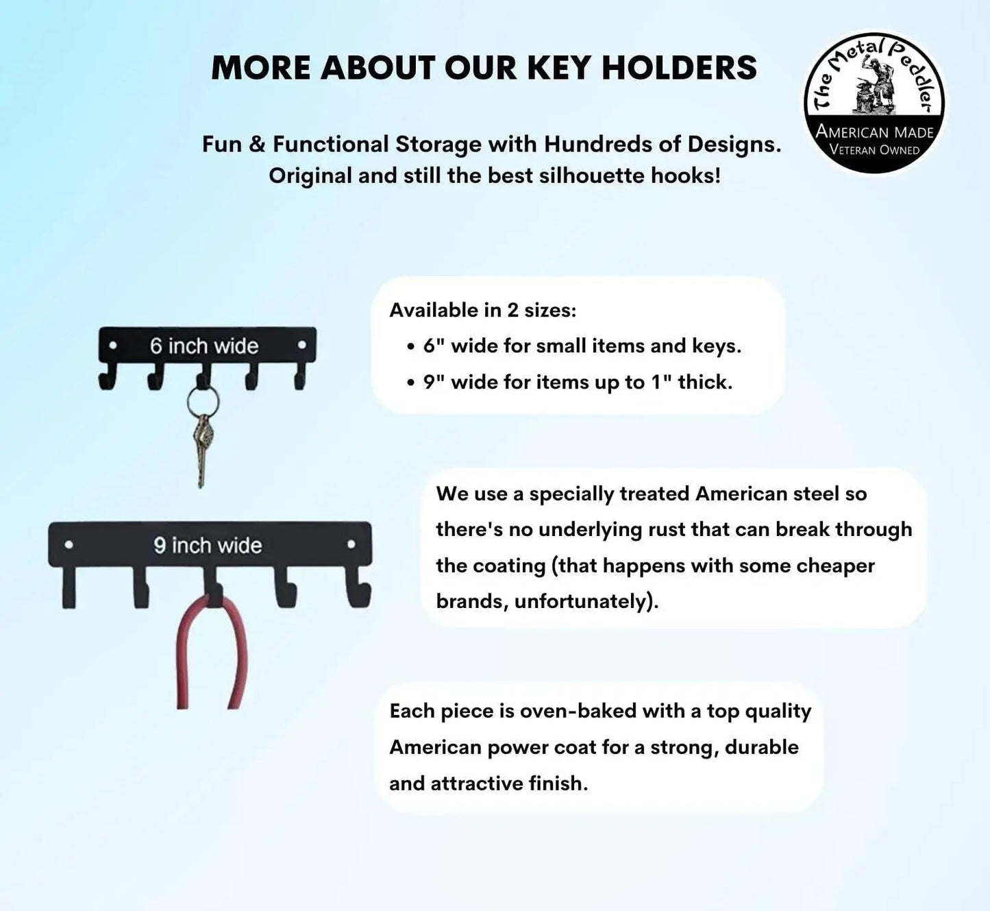 French Bull Dog Leash Hanger & Key Holder for Wall, Large 9 Inch Wide with 5 Hooks, Made in USA