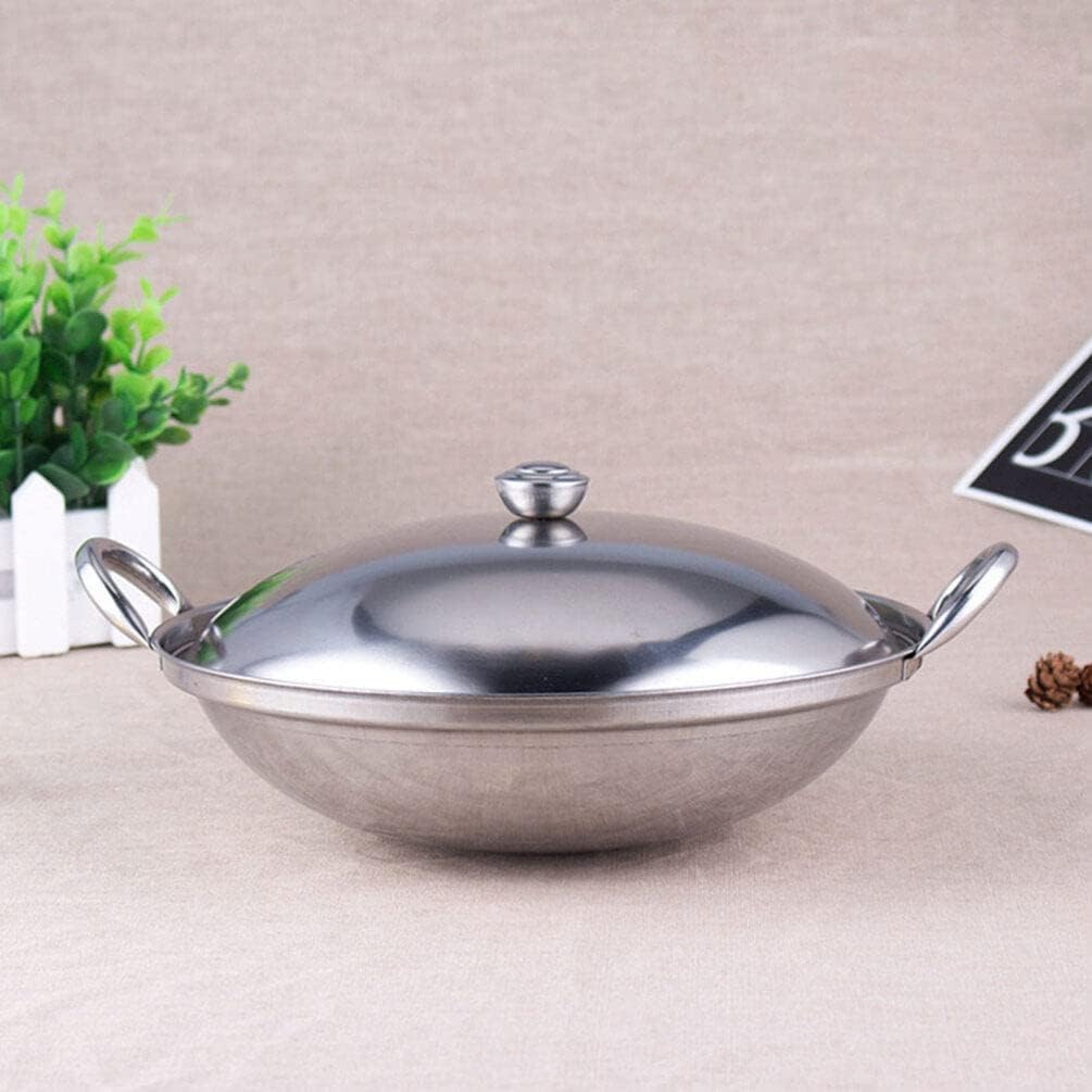 Ciieeo Shabu Shabu Hot Pot, Stainless Steel Camping Stove Cooking Pot with Lid, 22cm Chef Wok and Paella Skillet