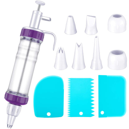 Eaasty Dessert Decorating Syringe Set, Cupcake Frosting Filling Injector with 7 Plastic Icing Nozzles and 3 Cream Scrapers Dessert Cream Piping Syringe Nozzles Kits for Cake