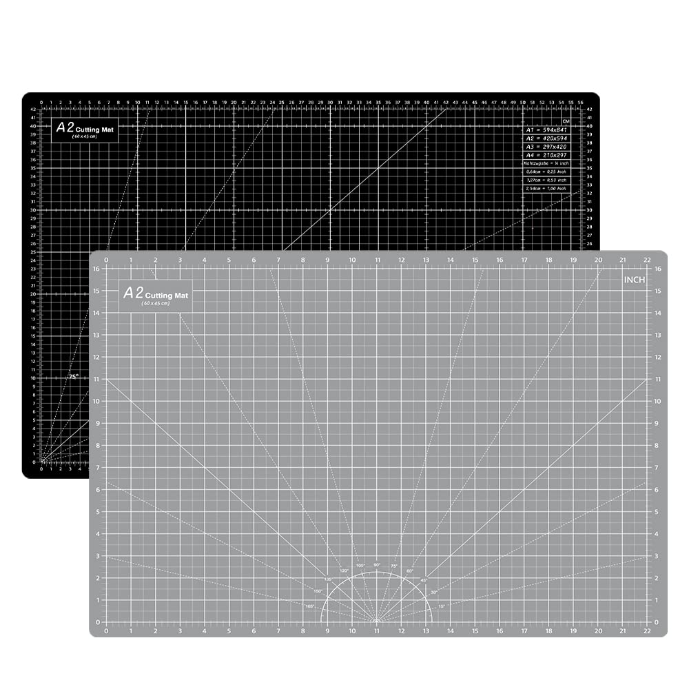 HEADLEY TOOLS 18" x 24" Thickened Self Healing Cutting Mat, A2 Rotary Cutting Sewing Mat for Crafts, Double Sided 5-Ply Table Cutting Board for Fabric Quilting Leather Arts Hobby Project, Grey/Black
