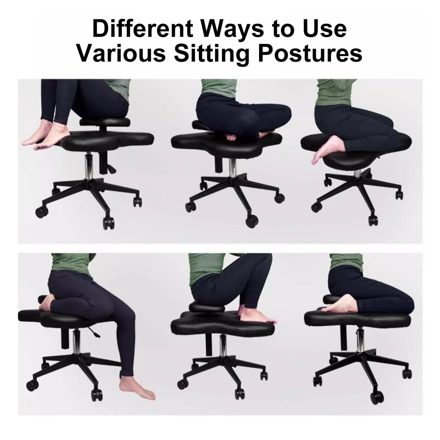 Office Chair Cross Legged Chair，Kneeling Office Chair, Meditation Chair, Ergonomic Height Adjustable Office Stool, Cross Legged Chair with Wheels (Svart Handle Adjustment),Svart-Handle adjus