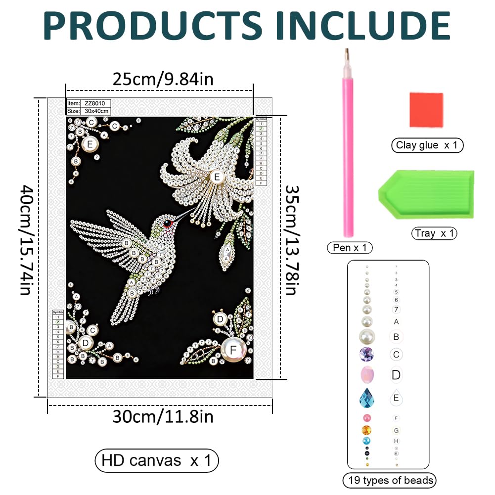 DPDAKIT Hummingbird Pearl Diamond Painting Kits for Adults, 5D Pearl Diamond Art Kits for Adults Beginner, DIY Diamond Dots Gem Art Craft for Home Decor 12x16 inch