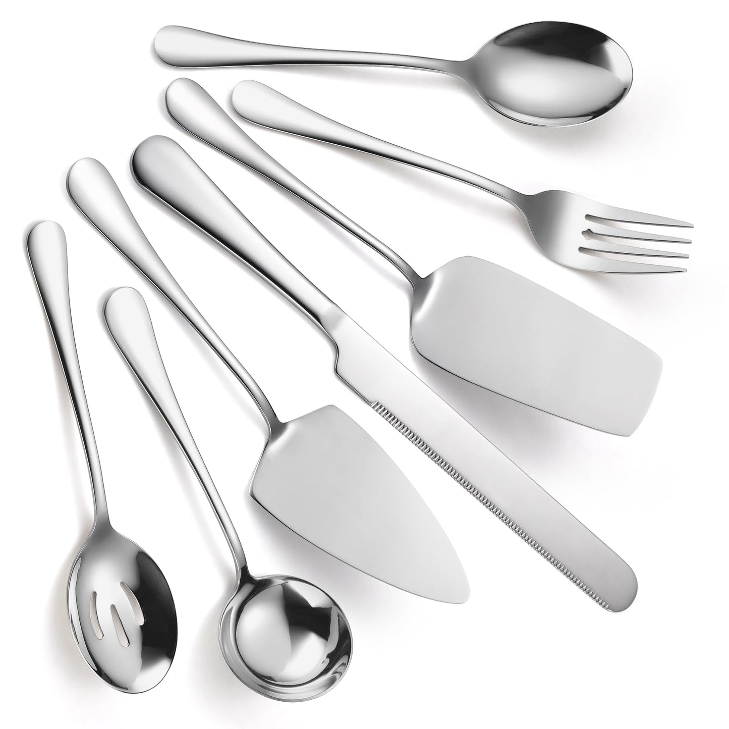 A · HOUSEWARE Serving Utensils 7 Pieces Stainless Steel Flatware include Cake Knife Server Large Spoon Spatula Big Fork Pefect For Festival Parties Buffet Catering Silverware