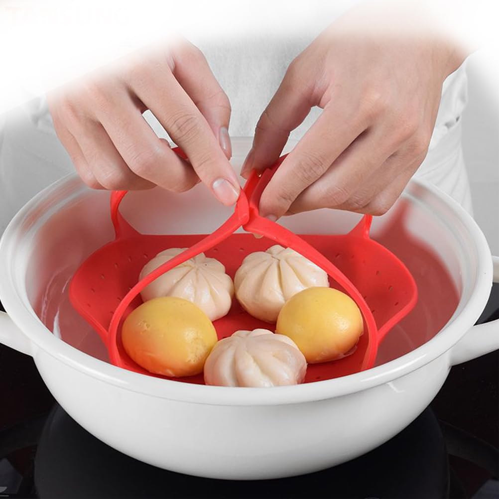 STOBAZA Foldable Silicone Steamer Basket for Pot with Heat Resistant Handles up to 428 F Dishwasher Safe Food Steamer for Vegetables Fruits Seafood - 13.97X7.87X1.77In