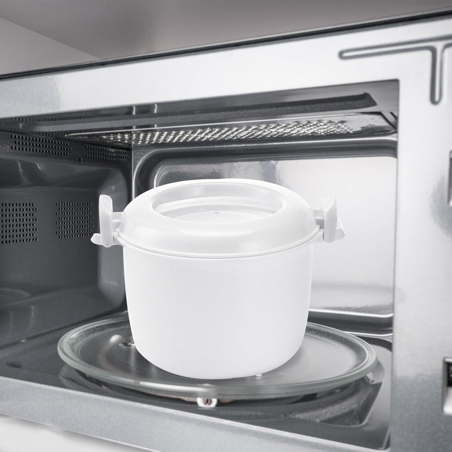 Microwave Rice Cooker Rice Steamer: Round Microwave Food Container for Rice, Chicken, Pasta Cooking