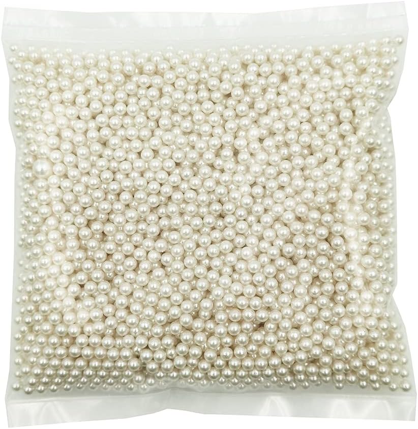 3800pcs 5mm Ivory Polished ABS Undrilled Art Faux Pearls for Home Decoration, No Hole Imitation Round Pearl Beads