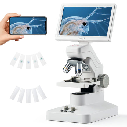 TOMLOV DM301 Pro Microscope for Kids Adults Students, Digital Microscope with 7" Screen, USB & HDMI Output, Wireless Biological Educational Science Scope Camera with Slides Kits for Classroom Home Lab