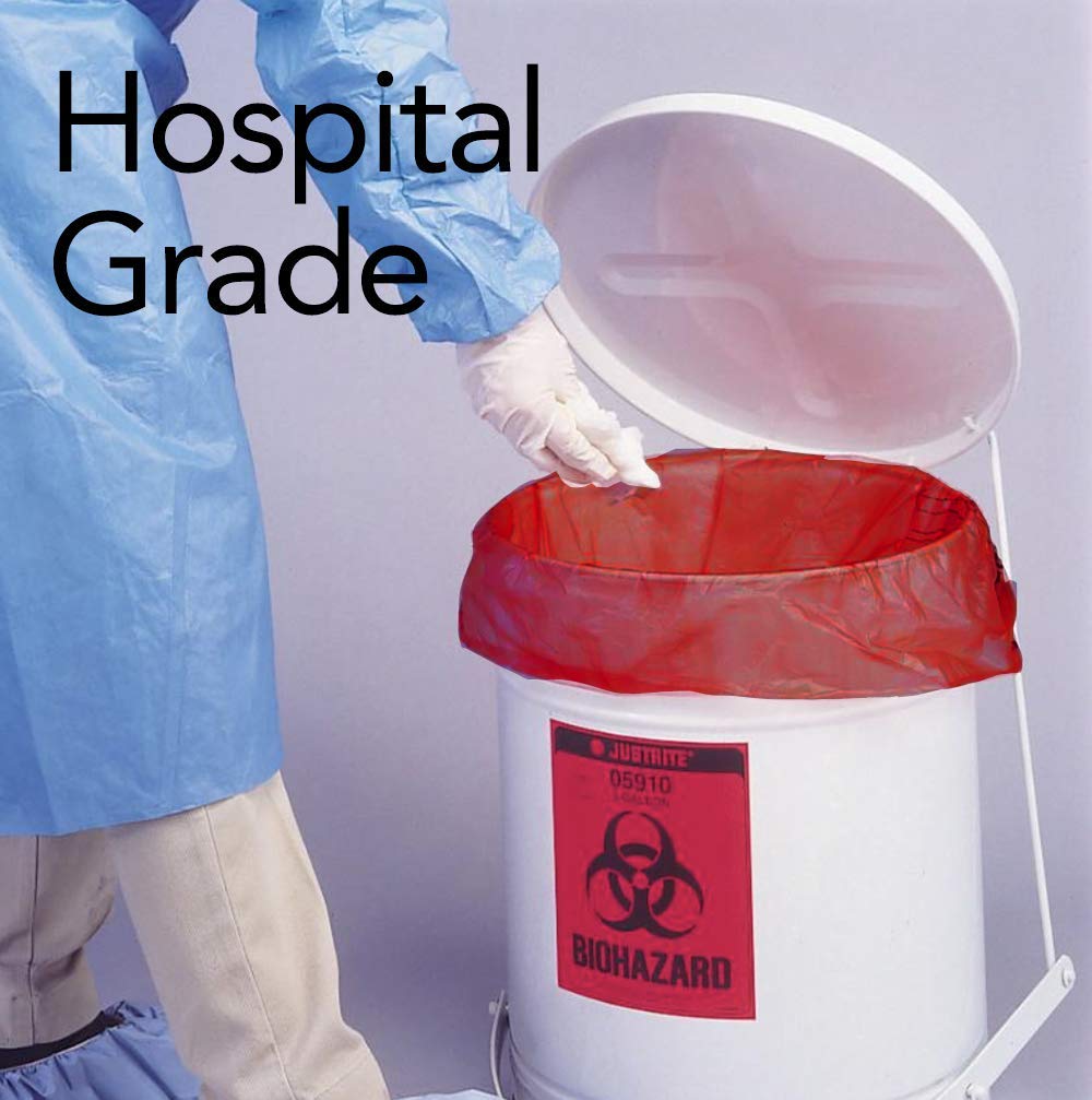 RESILIA Biohazard Bags - Hazardous Waste Disposal, Meets DOT ASTM Standards for Hospital Use, OSHA Approved, Red, 33 Gallon, 29" W x 43" L, 1.1 Mil, 0.0011 Inch, 20 Bags, Made in the USA