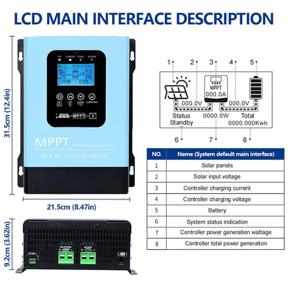 SOGTICPS 120A MPPT Solar Charge Controller,12V 24V 36V 48V 60V 72V 84V 96V Solar Battery Regulator PV Max 230V for Sealed Lead Acid Gel and Lithium Battery