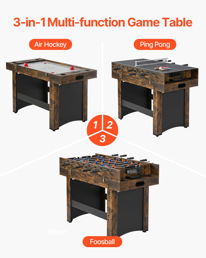VEVOR 3-in-1 Combo Game Table Set, 54" Air Hockey Table, Multi Combination Table with Air Hockey, Ping Pong, Foosball, Pushers & Pucks, Air Powered Arcade Hockey Table for Family Game Room Office