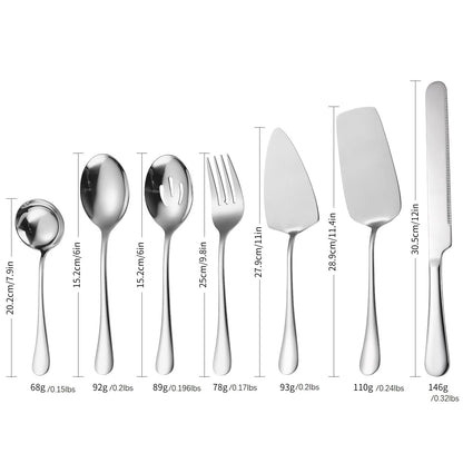 A · HOUSEWARE Serving Utensils 7 Pieces Stainless Steel Flatware include Cake Knife Server Large Spoon Spatula Big Fork Pefect For Festival Parties Buffet Catering Silverware