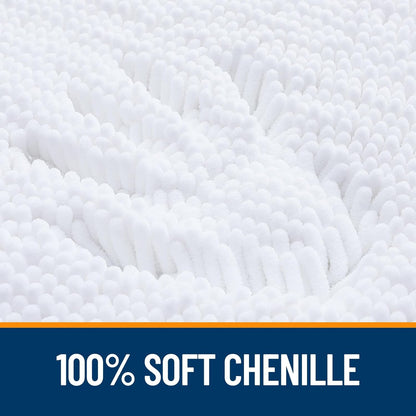 OLANLY Bathroom Runner Rugs - Extra Soft Chenille Bath Mats | Quick Dry, Machine Washable, 47x17 Inches, White