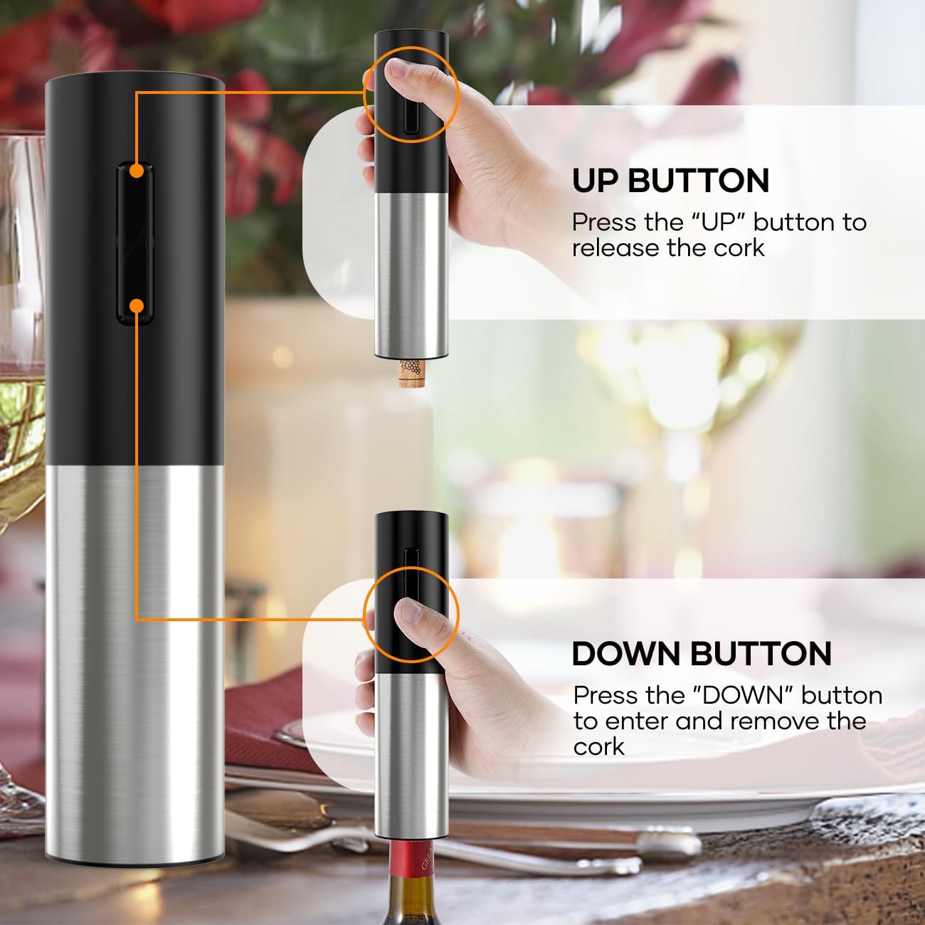 Electric Wine Opener, Rechargeable Wine Bottle Opener, Automatic Electric Corkscrew with Foil Cutter, Aerator Vacuum,