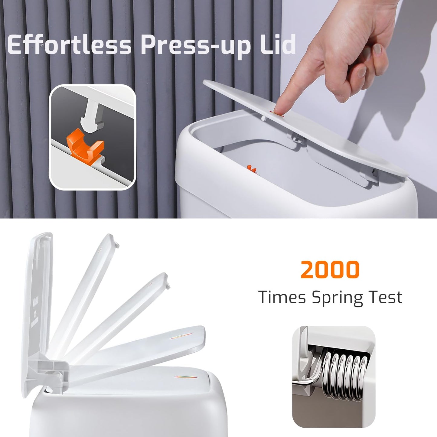 MOPALL Small Bathroom Trash Can with Lid, 2.6 Gallons / 10 L Slim Plastic Garbage Bin with Pop-Up Lid, Mini Waste Basket Can Dog Proof for Kitchen, Bedroom, Office, Laundry, Toilet, Rv, White