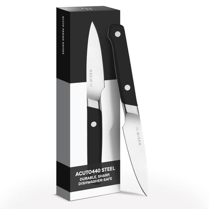 Misen 3.5‑Inch Paring Knife 2.0 - AICHI ACUTO440 High‑Carbon Stainless Steel, Rust‑Proof Blade - Ergonomic Spine, Precision Peeling, Trimming, and Slicing - Lightweight & Versatile - Black