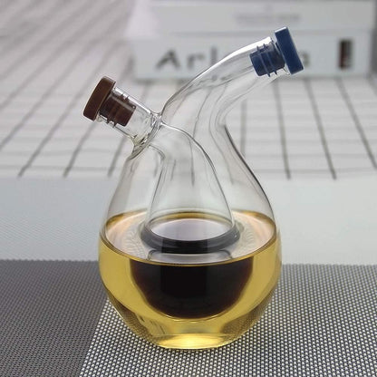 2 1 Clear Glass Oil and Vinegar Bottle, in Olive Oil Dispenser Cruet Bottles Double Pourer Spout Stoppers Kitchen