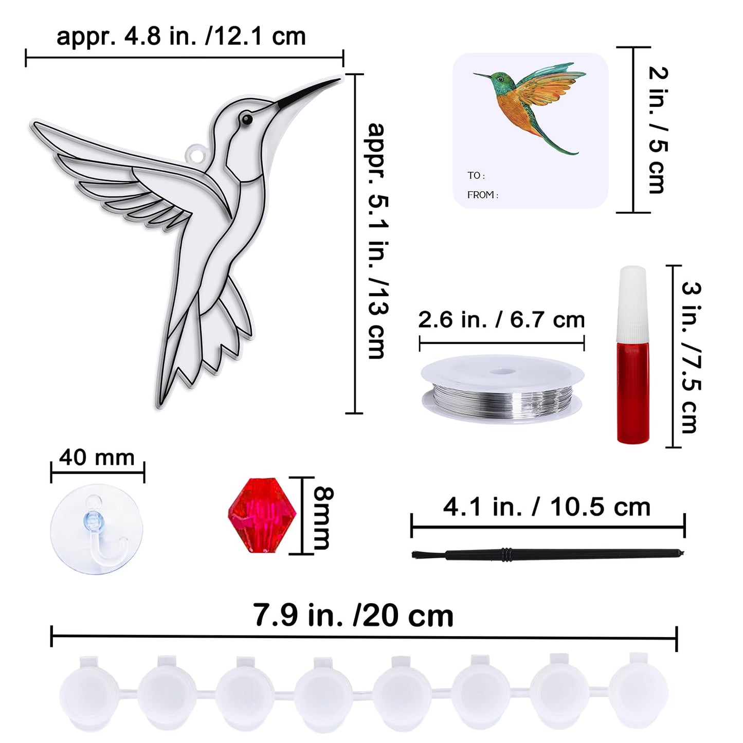 Winlyn 24 Sets Hummingbird Suncatcher Decorations DIY Window Paint Art Craft Kits Rainbow Bird Painting Kit for Kids Classroom Activities Birthday Spring Summer Camping Party Art Project