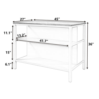 Ball & Cast 45" Solid Wood Rustic Stationary Kitchen Island,with 2 Shelves,Rubber Butcher Block Dining Table w/Shelf Half Full Open Side,for Dorm,Apartment,Walnut