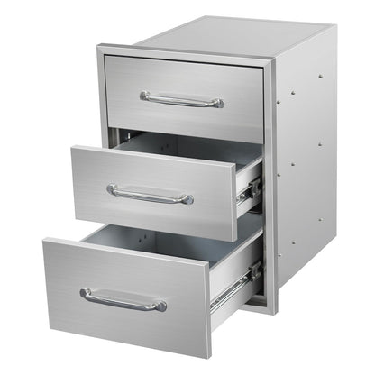 SGOLAN Outdoor Kitchen Drawers 16" W x 21" H x 23" D Flush Mount Triple BBQ Drawers with Chrome Handle Stainless Steel Drawer for Outdoor Kitchen Island, Patio Grill Station