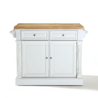 HomeStock Butcher Block Kitchen Island with Storage - Natural Wood Top, Portable Cart