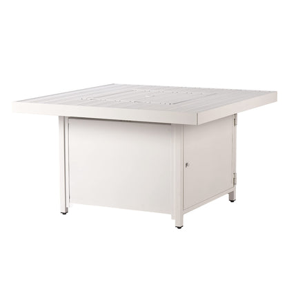 Oakland Living Square 42 in. x 42 in. Aluminum Propane Fire Pit Table with Glass Beads, Two Covers, Lid, 57,000 BTUs in White Finish