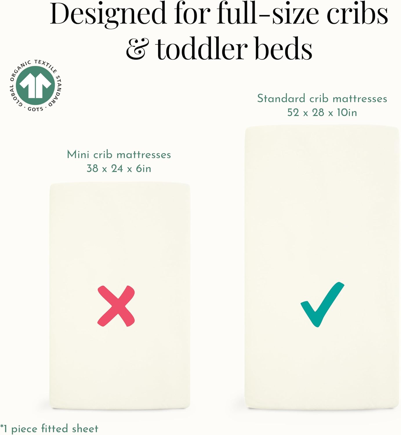 1 Evolur Piece Cream Full Crib Solid Fitted Sheet, Fitted Crib Sheet for Standard Crib and Toddler Mattress, Soft