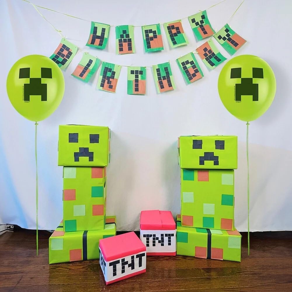 Multicolor Latex Minecraft Balloons (12") 8 Count - Vibrant & Durable Material for Gamers' Epic Party Celebrations