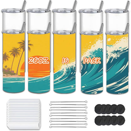 Kocdam 25 Pack Sublimation Tumblers Bulk 20oz, Sublimation Blanks Skinny Straight with Lids and Straws Bulk, Stainless Steel Double Wall Polymer Coating for Heat Transfer Customized Gifts