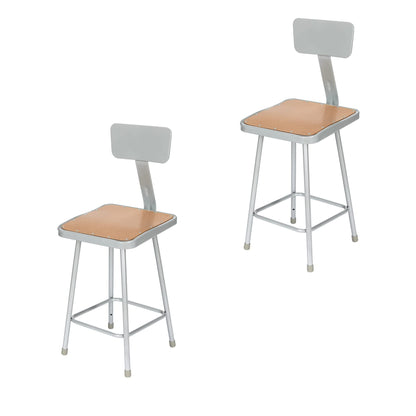 OEF Furnishings OEF6324B/2 Premium Commercial-Grade All-Purpose Square Stool with Backrest (24-inch Height, Gray Frame, Masonite Wood Seat, 2-Pack)