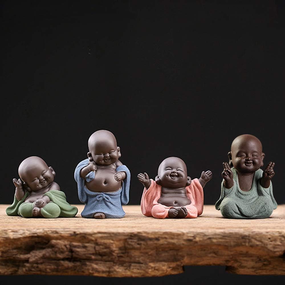 Kingzhuo 4'' Cute Tiny Buddha Statue Monk Figurine, Classic Ceramic Arts & Crafts Gift, Baby Crafts Ornaments (6 x 10