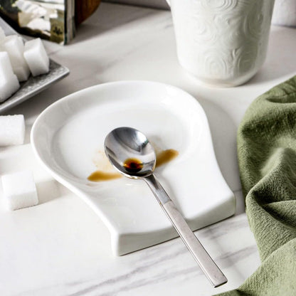 HOMBENE Porcelain Spoon Rest for Kitchen Counter Ceramic Small, 4.5 Inches Ladle Rest, Spoon Holder for Stove Top, Spatula Accessories for Countertop, Set of 4, White