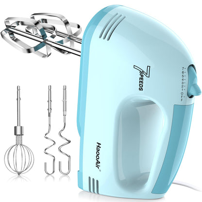 HaooAir Electric Handheld Mixer, 7-Speed Adjustable Kitchen Mixer, 5 Stainless Steel Accessories (2 * Dough Hooks, 2 * Beaters, 1 * Whisk), Perfect for Kitchen and Baking Food Mixers, Blue