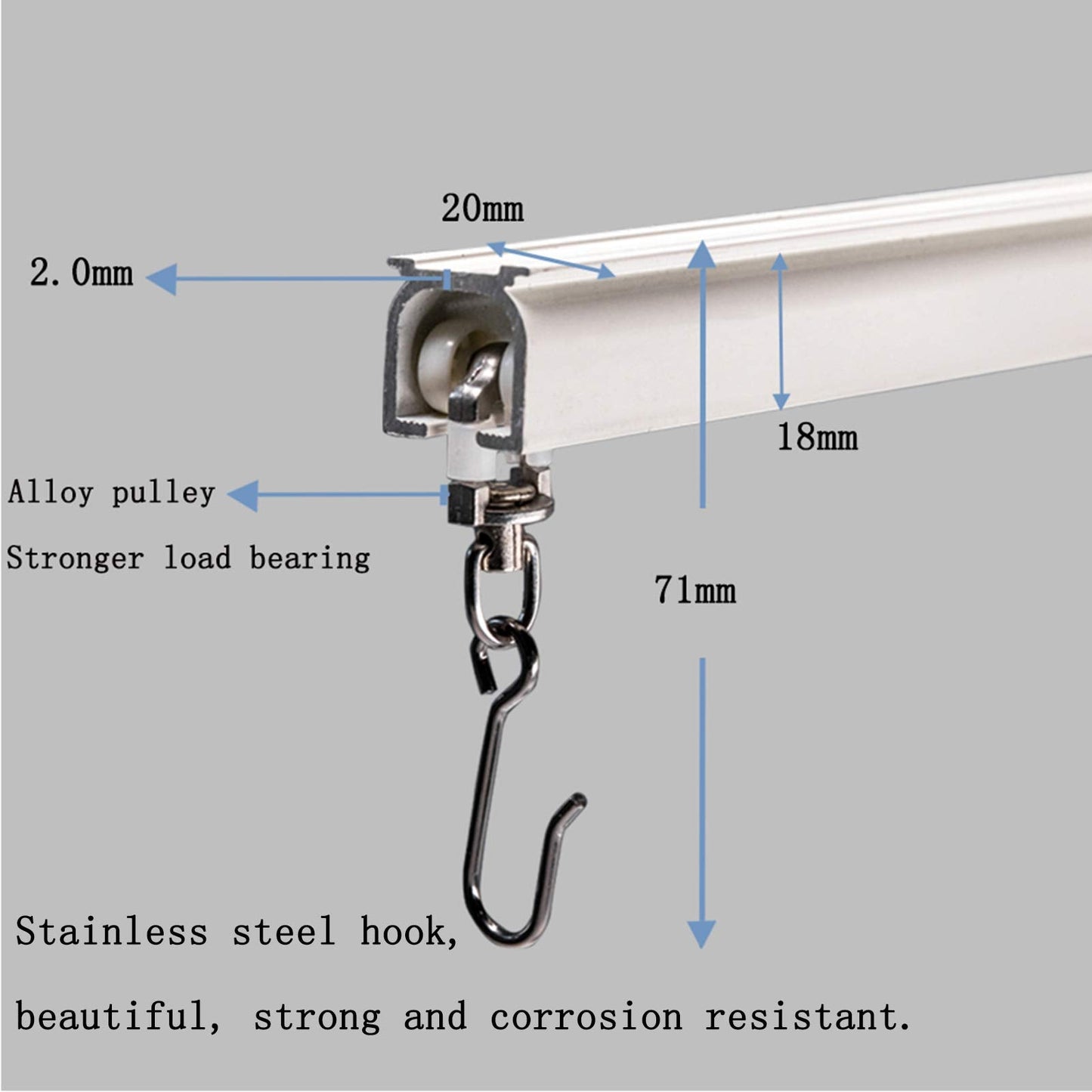 6ft-24ft Upgraded Aluminum Curtain Track, Ceiling or Wall mount, Curtain Rail System with 90 Degree Corner Bends, Windows and Room Divider Ceiling Track set with Runners and Hooks(White)