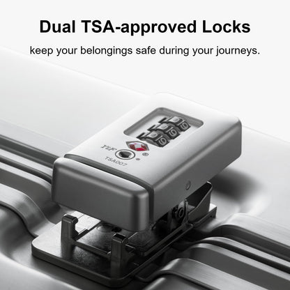 LEVEL8 Gibraltar Carry on Luggage, 20 Inch Aluminum Zipperless Luggages Airline Approved, Hardside Suitcase with TSA Lock and Spinner Wheels, Silver