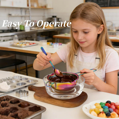 BISDARUN Double Boiler Melting pot with Spoon Set, 400ml Stainless Steel with Handle, Candle Making Potpourri for Melting Chocolate, Candy, Candles, Soap (Rainbow Color)