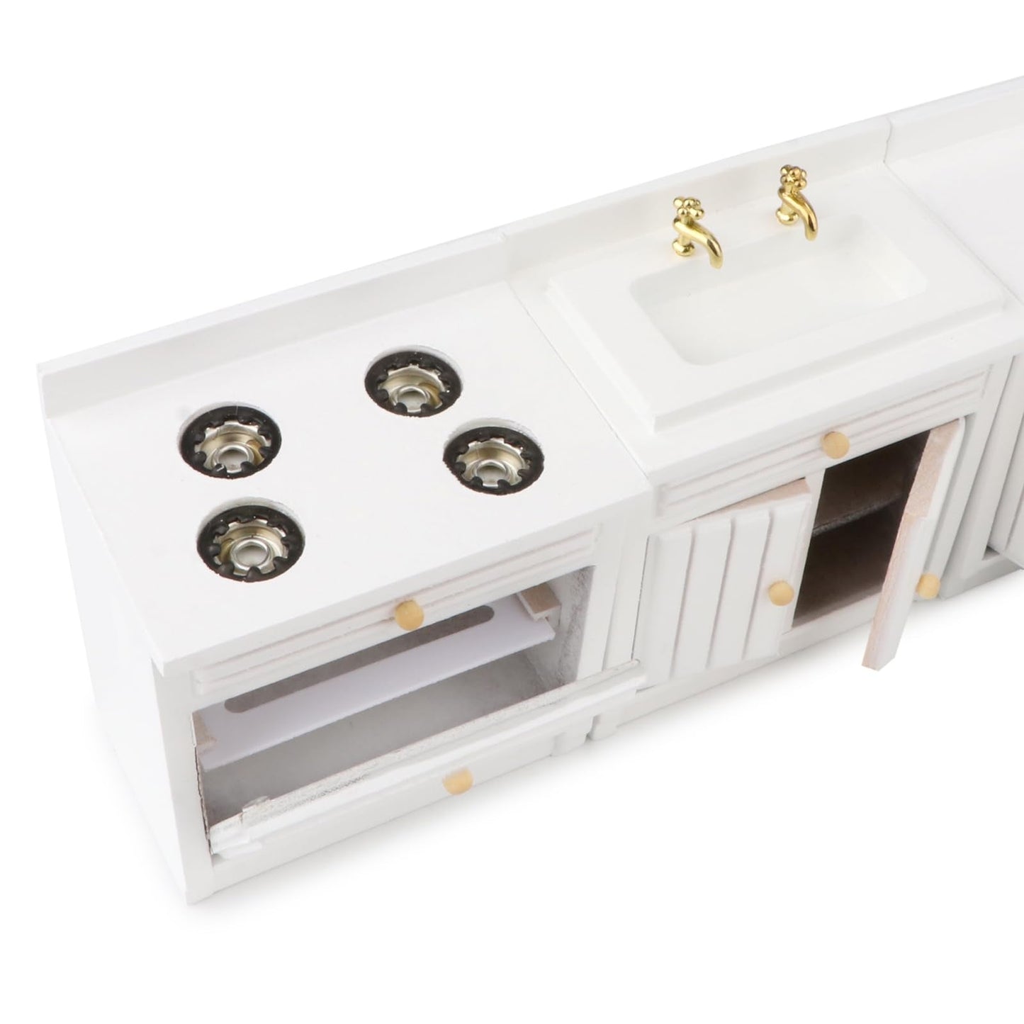 Miniature Furniture Dollhouse Kitchen Cabinets Set 1:12 Scale Wooden Model Freely Combined 4PCS Mini House Accessories Furnishings Kit Decoration Gift (White)