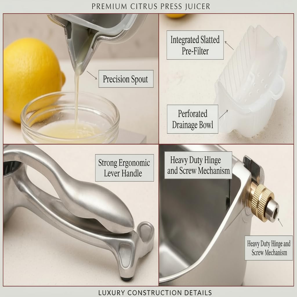 KIOOM Manual Juicer Hand Press – Handheld Fruit Juicer Squeezer for Orange, Lemon, Lime & Citrus – Heavy Duty Metal Juice Squeezer with Non-Slip Base