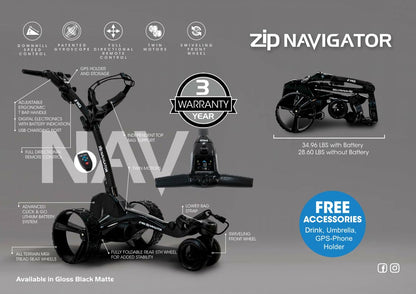 MGI Zip Navigator Electric Golf Cart - 36 Hole Battery - Remote Control - (Drink, Umbrella, & GPS Phone)