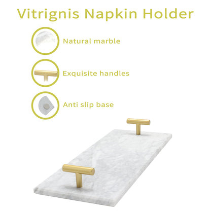 Vitrignis Napkin Holder - Guest Towel Holder for Bathroom - Marble Paper Towel Holder - Hand Towel Tray with Gold T-Handle(11.8x4.7x1.7 Inchs)