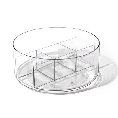 BINO Plastic Round Turntable Organizer with 5 Compartments - Clear | Spinning Divided Turntable Container | Rotating Organizer Storage for Bottle Condiments Fridge Kitchen Counter Pantry Bathroom